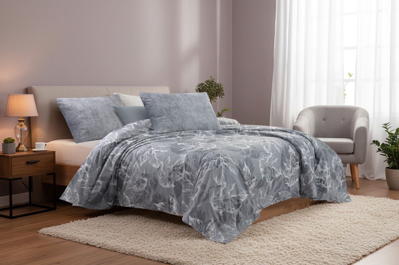 Bed sheet matching cotton 100% floral gray