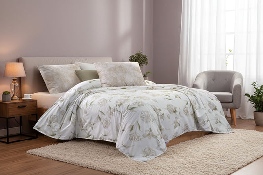 Bed sheet matching cotton 100% floral light beige